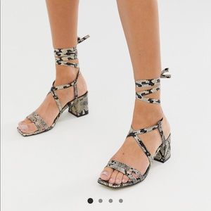 Laced Up Heeled Sandal in snake